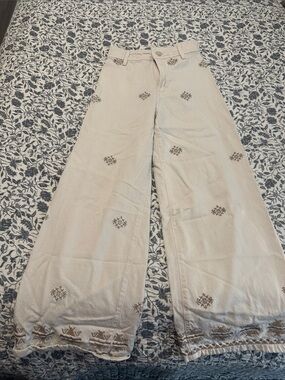 Embroidered Wide-Leg girls Jeans - Cream